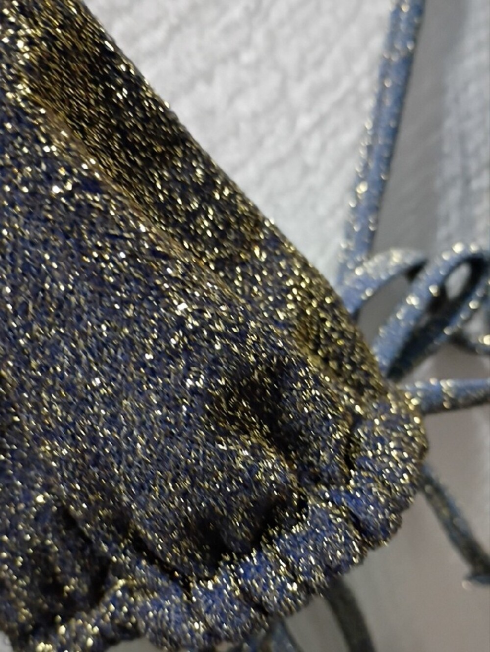 aerie Metallic Two-Tone Triangle Bikini Top - Navy & Blue with Gold Shimmer NWT - Picture 5 of 8